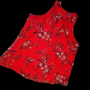 Beautiful Vince Camuto Floral Red Sleeveless Chiffon Top.